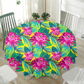 Tropical Lotus Pattern Print Waterproof Round Tablecloth