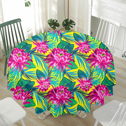 Tropical Lotus Pattern Print Waterproof Round Tablecloth