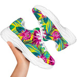Tropical Lotus Pattern Print White Chunky Shoes