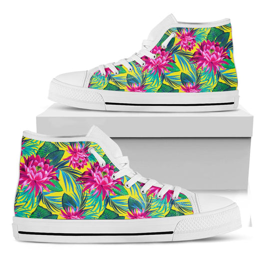 Tropical Lotus Pattern Print White High Top Sneakers