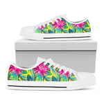 Tropical Lotus Pattern Print White Low Top Sneakers