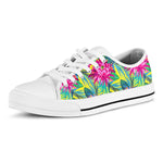 Tropical Lotus Pattern Print White Low Top Sneakers