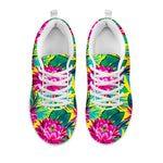 Tropical Lotus Pattern Print White Running Shoes