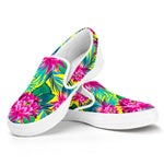 Tropical Lotus Pattern Print White Slip On Sneakers