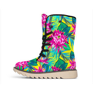 Tropical Lotus Pattern Print Winter Boots