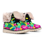 Tropical Lotus Pattern Print Winter Boots