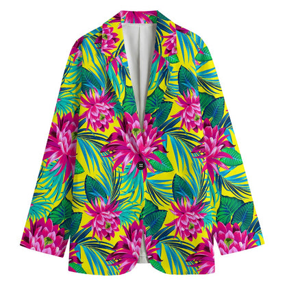 Tropical Lotus Pattern Print Women's Blazer