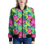 Tropical Lotus Pattern Print Women's Bomber Jacket