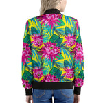Tropical Lotus Pattern Print Women's Bomber Jacket