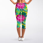 Tropical Lotus Pattern Print Women's Capri Leggings