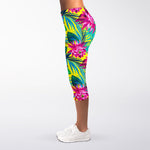 Tropical Lotus Pattern Print Women's Capri Leggings