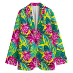 Tropical Lotus Pattern Print Women's Cotton Blazer