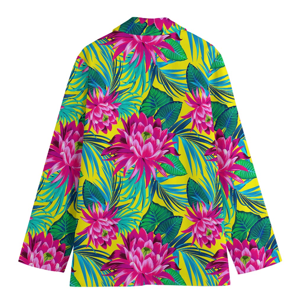 Tropical Lotus Pattern Print Women's Cotton Blazer