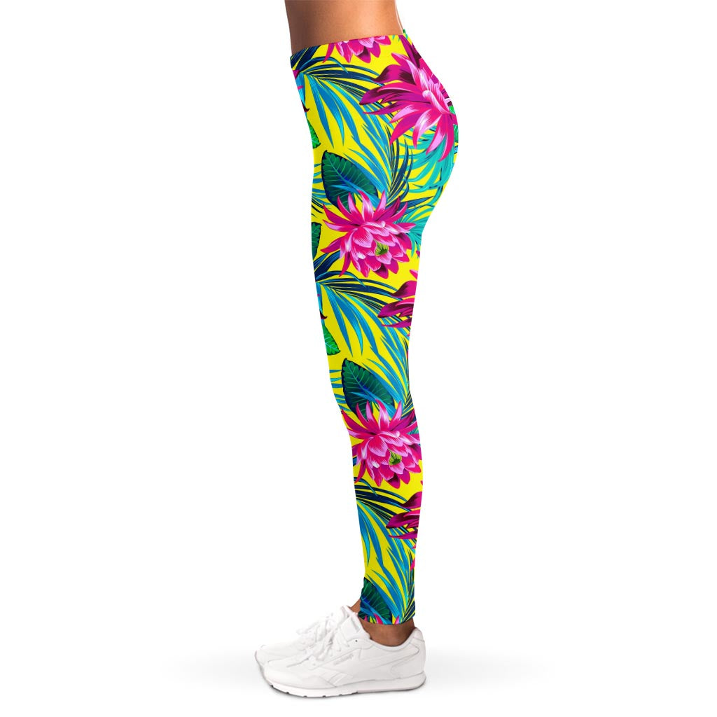 Tropical Lotus Pattern Print Women's Leggings