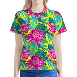 Tropical Lotus Pattern Print Women's Polo Shirt