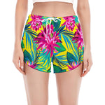 Tropical Lotus Pattern Print Women's Split Running Shorts