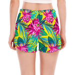 Tropical Lotus Pattern Print Women's Split Running Shorts