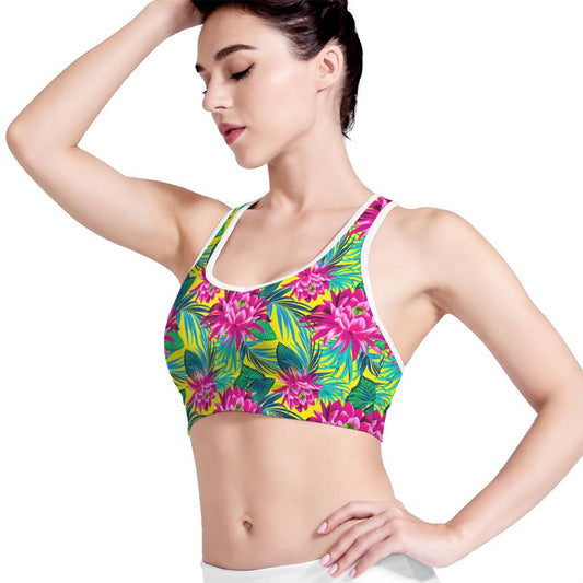 Tropical Lotus Pattern Print Women's Sports Bra