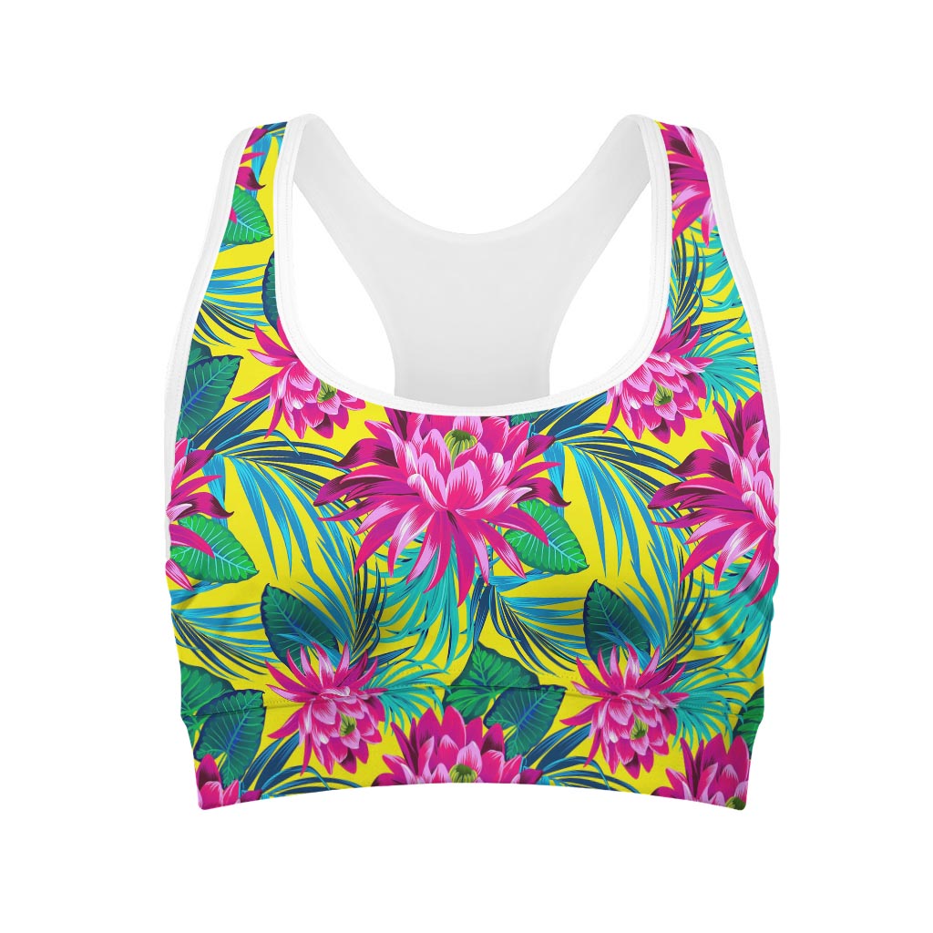 Tropical Lotus Pattern Print Women's Sports Bra