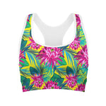 Tropical Lotus Pattern Print Women's Sports Bra