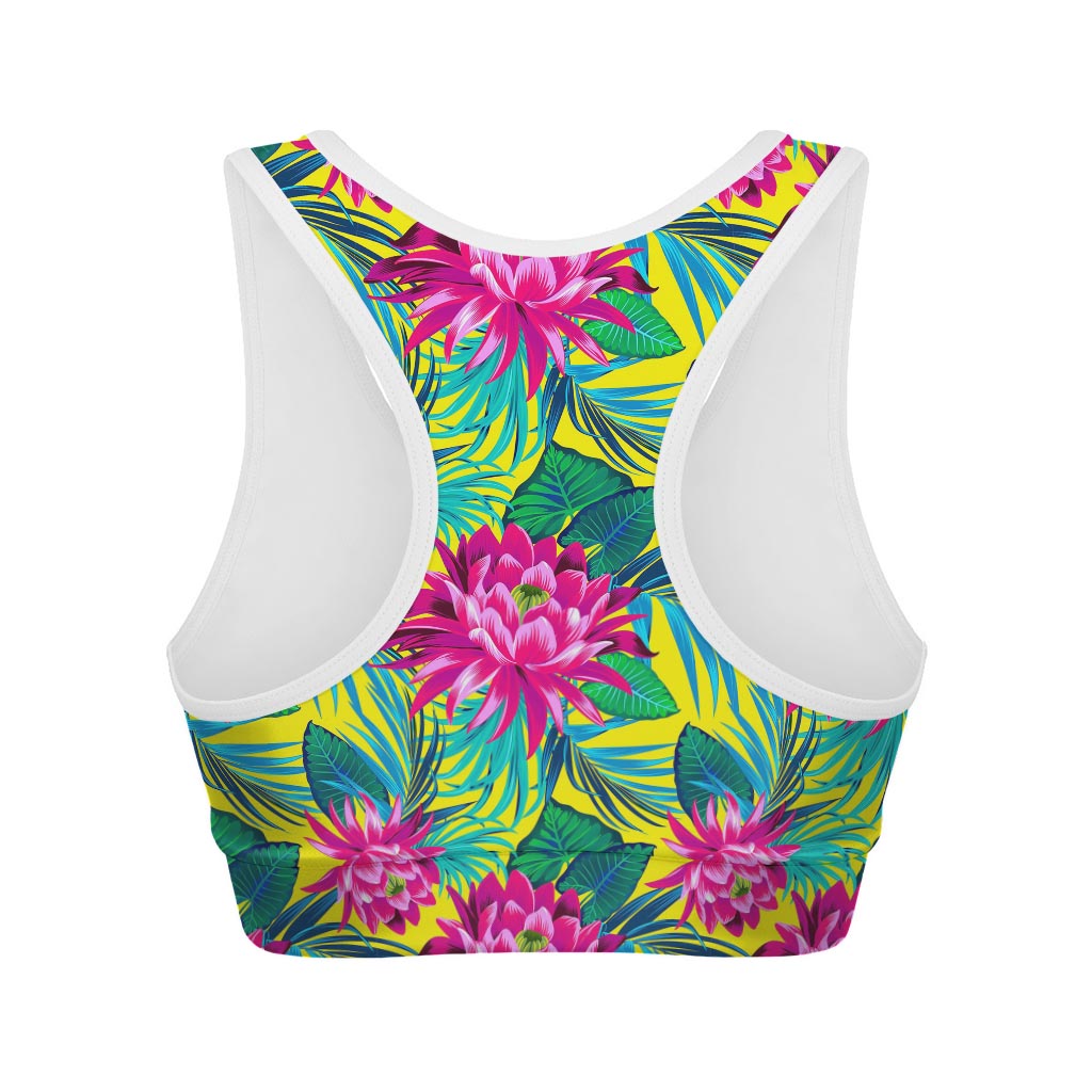 Tropical Lotus Pattern Print Women's Sports Bra