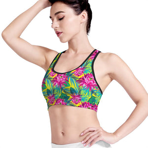 Tropical Lotus Pattern Print Women's Sports Bra