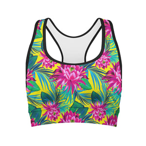 Tropical Lotus Pattern Print Women's Sports Bra