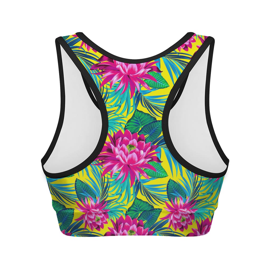 Tropical Lotus Pattern Print Women's Sports Bra