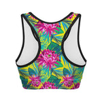 Tropical Lotus Pattern Print Women's Sports Bra