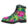 Tropical Lotus Pattern Print Padded Collar Lace Up Boots