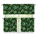 Tropical Monstera Leaves Pattern Print 3 Piece Kitchen Curtains