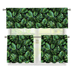 Tropical Monstera Leaves Pattern Print 3 Piece Kitchen Curtains