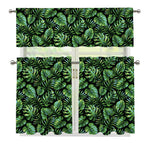 Tropical Monstera Leaves Pattern Print 3 Piece Kitchen Curtains