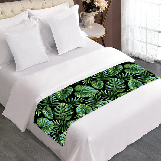Tropical Monstera Leaves Pattern Print Bed Runner
