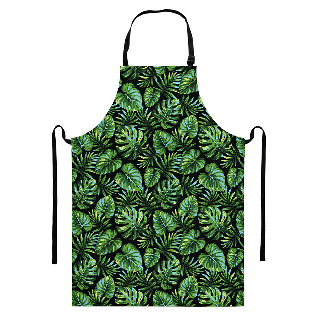 Tropical Monstera Leaves Pattern Print Bib Apron With Pocket