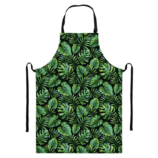 Tropical Monstera Leaves Pattern Print Bib Apron With Pocket