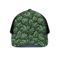 Tropical Monstera Leaves Pattern Print Black Mesh Trucker Hat