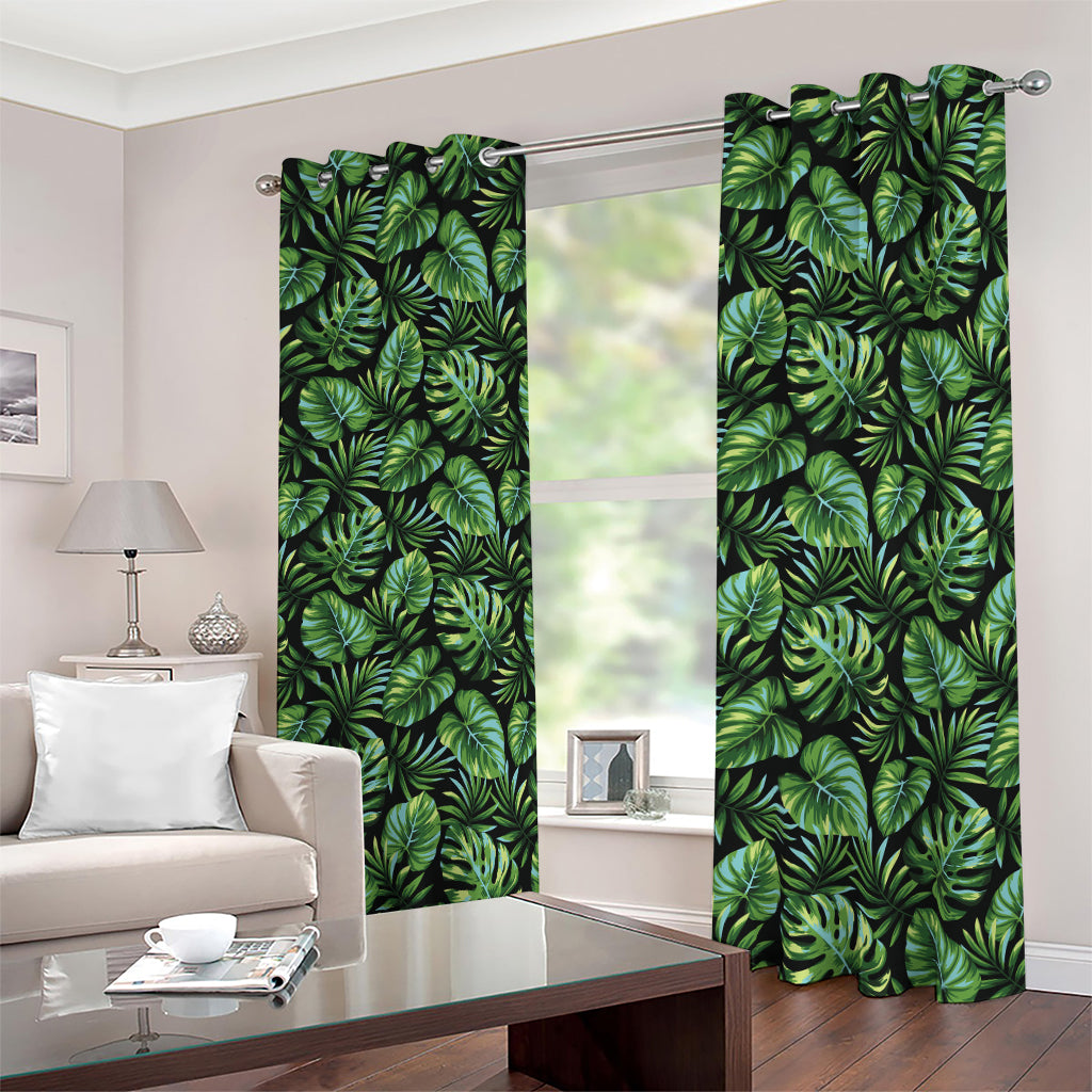 Tropical Monstera Leaves Pattern Print Blackout Grommet Curtains