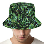Tropical Monstera Leaves Pattern Print Bucket Hat