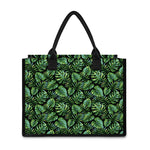 Tropical Monstera Leaves Pattern Print Canvas Tote Bag