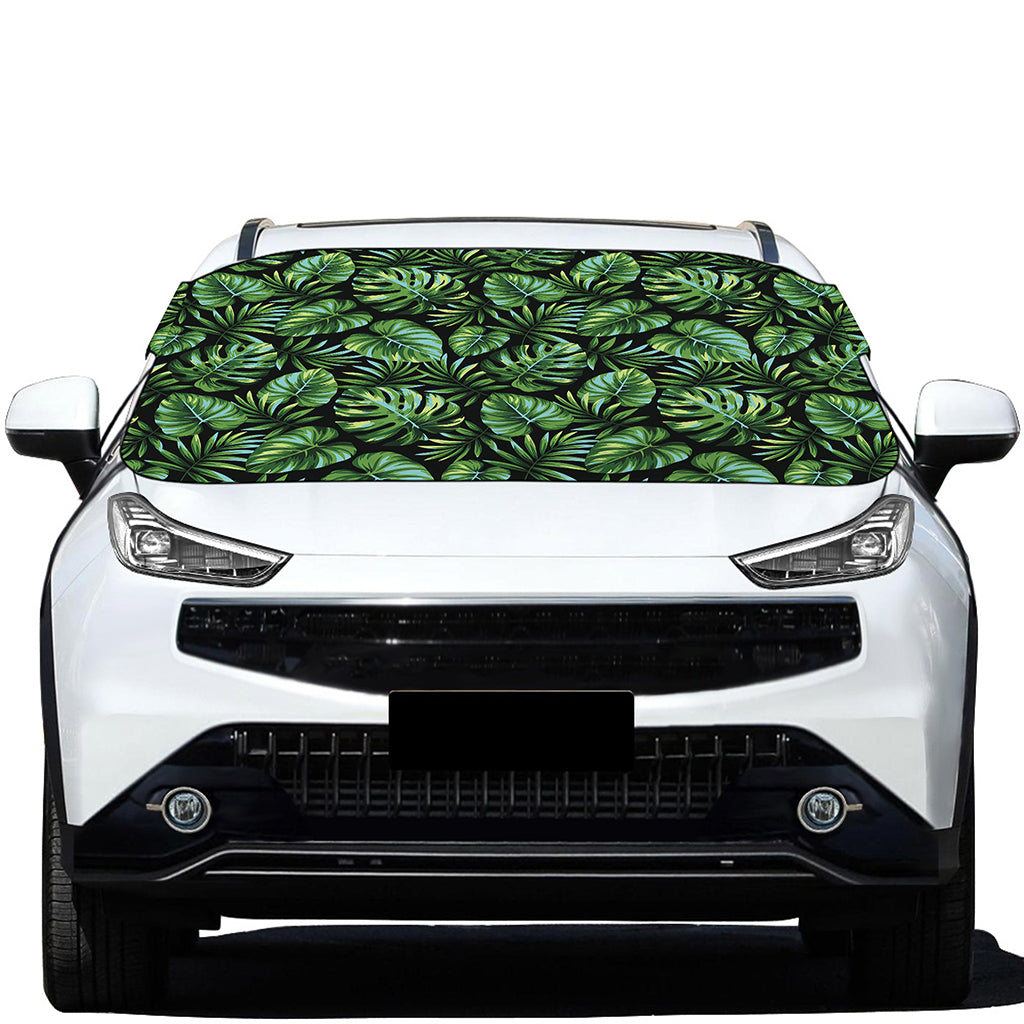 Tropical Monstera Leaves Pattern Print Car Windshield Snow Cover