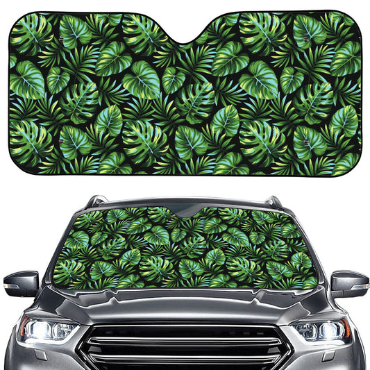 Tropical Monstera Leaves Pattern Print Car Windshield Sun Shade