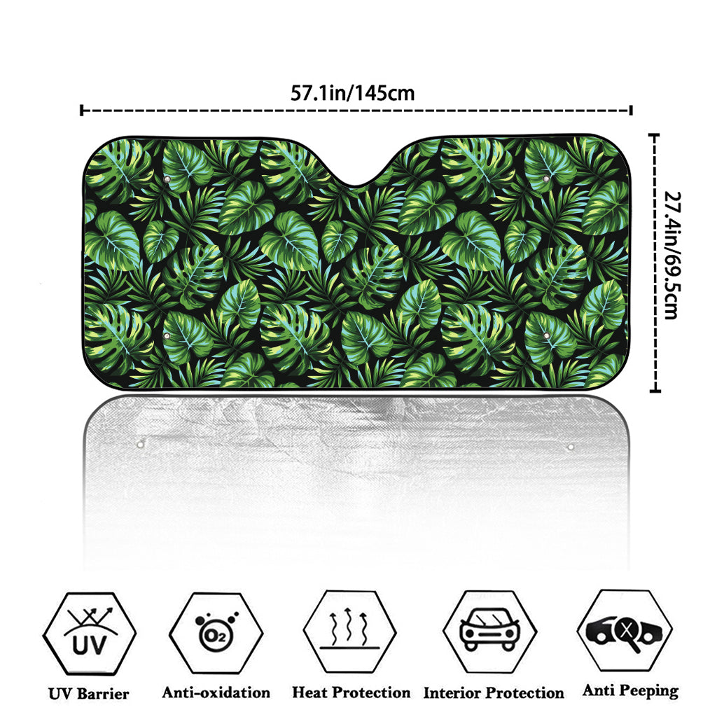Tropical Monstera Leaves Pattern Print Car Windshield Sun Shade