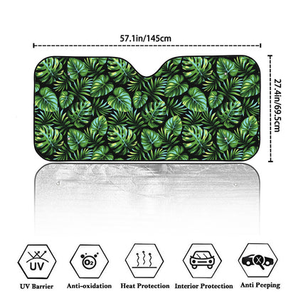 Tropical Monstera Leaves Pattern Print Car Windshield Sun Shade