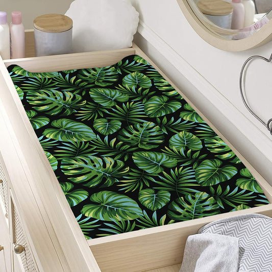 Tropical Monstera Leaves Pattern Print Changing Pad Cover
