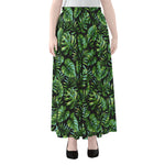 Tropical Monstera Leaves Pattern Print Chiffon Maxi Skirt