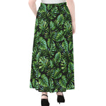 Tropical Monstera Leaves Pattern Print Chiffon Maxi Skirt