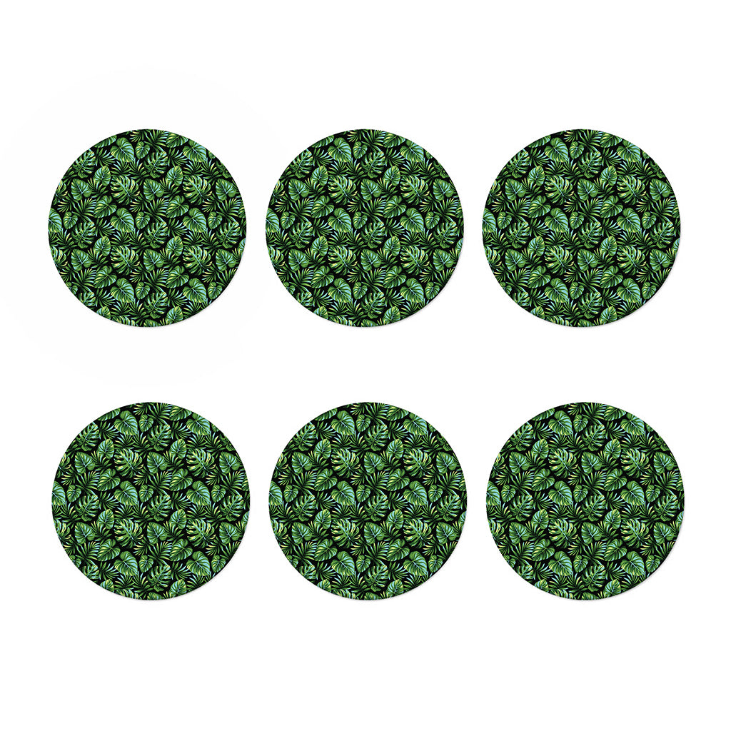 Tropical Monstera Leaves Pattern Print Coaster Set