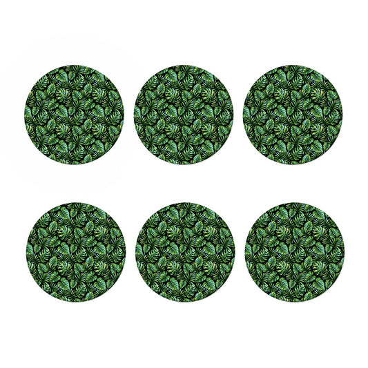 Tropical Monstera Leaves Pattern Print Coaster Set
