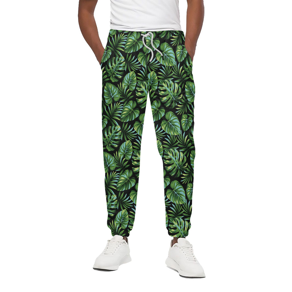 Tropical Monstera Leaves Pattern Print Cotton Pants